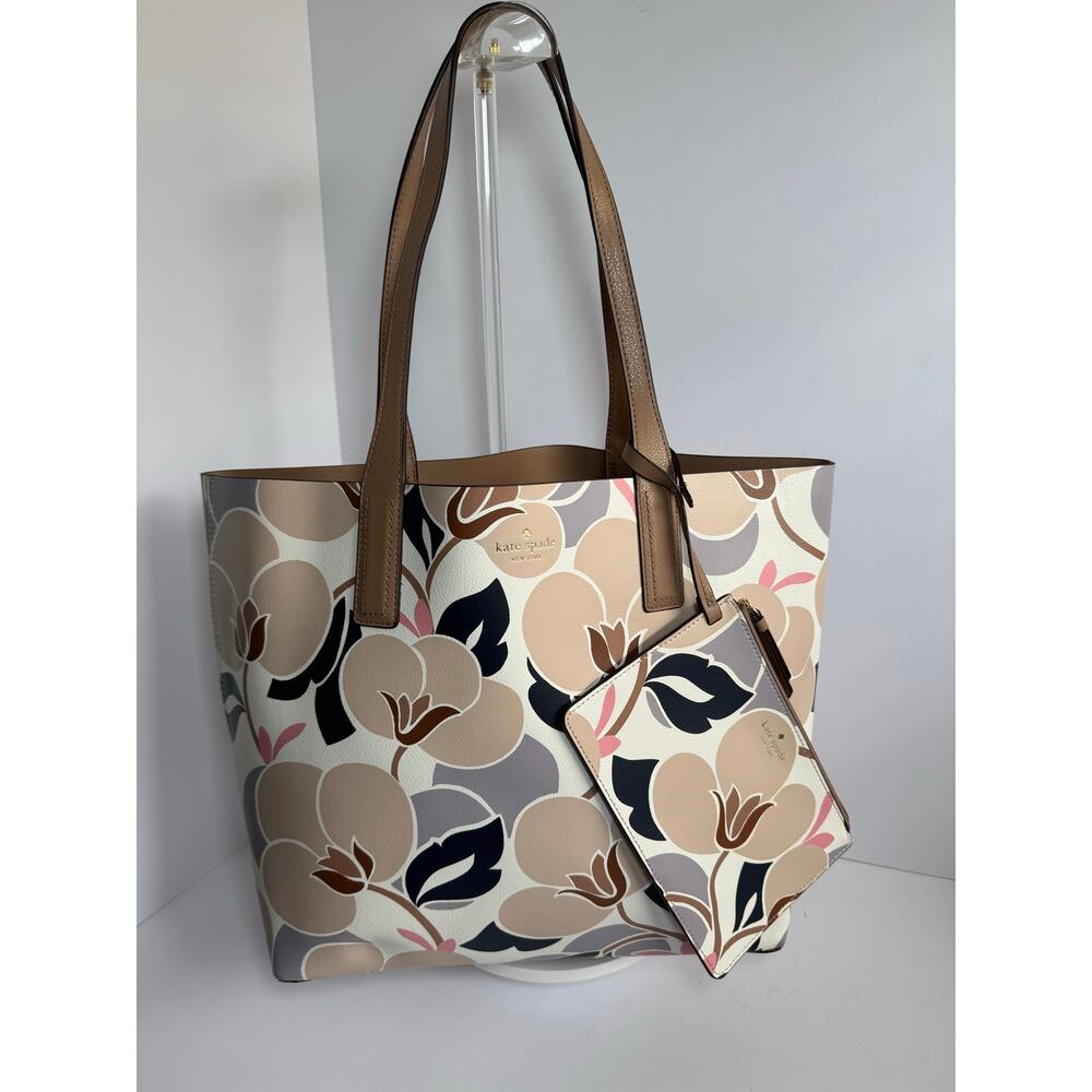 Kate Spade Mya Breezy Floral Reversible Tote + Zip Pouch Neutral - Picture 4 of 15